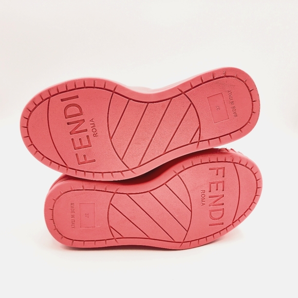 FENDI Pink Platform Slip-On Logo Leather & Rubber Designer Slides Sandals EU 37 - Picture 9 of 9